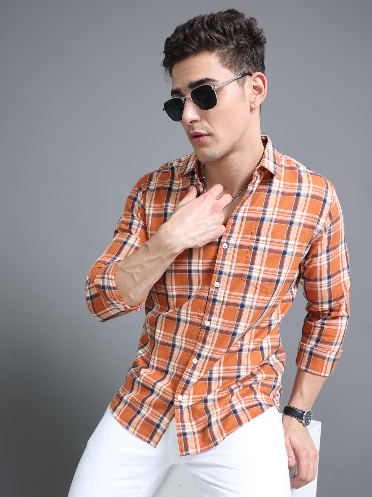 Plaid Orange Check Shirt