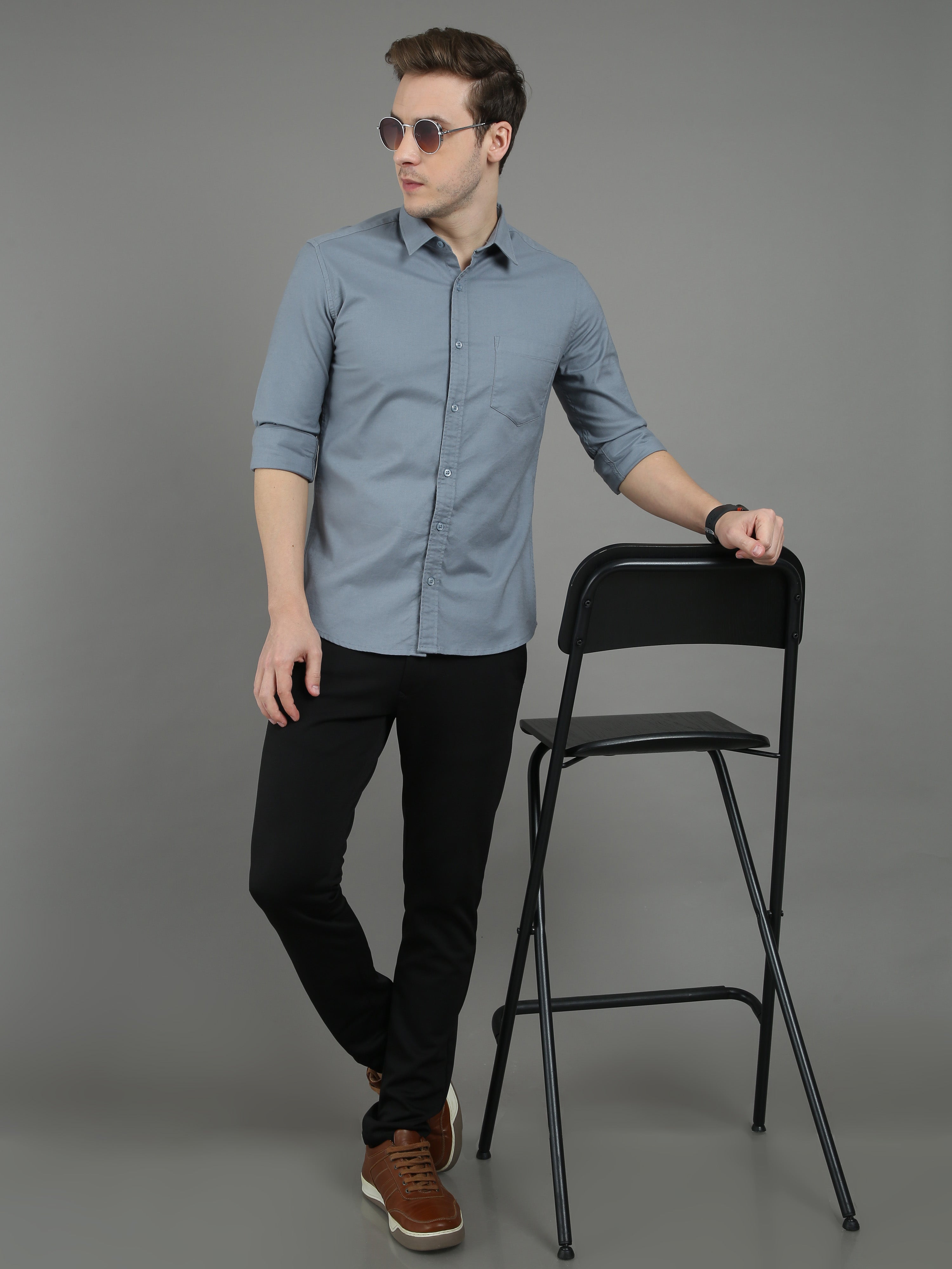 Buy Men's Aeztec Grey Shirt Online | SNITCH